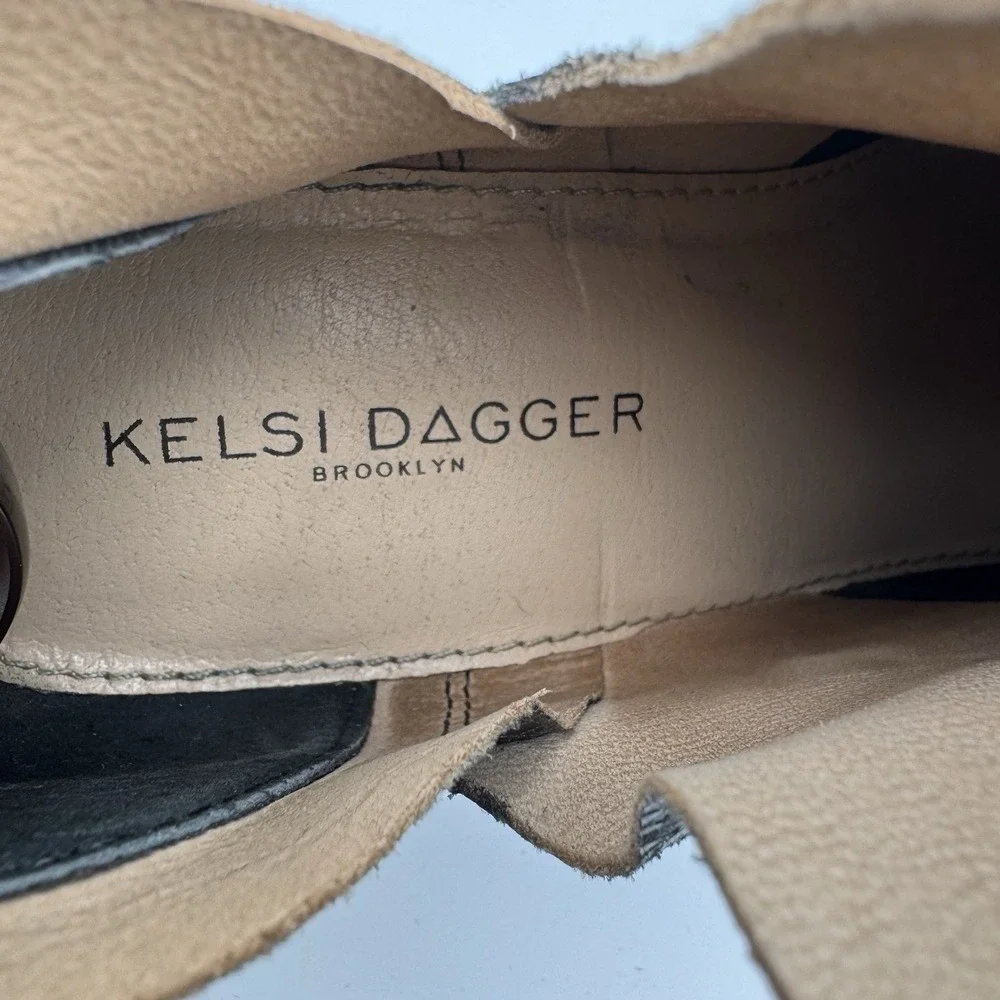 KELSI DAGGER Ankle Boots Booties Sz 6 Black Leather Crackled‎ Finish